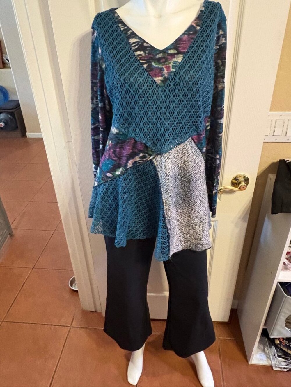 This & That Patchwork Tunic Top Teal Floral 2XL NWOT cl-w01-052